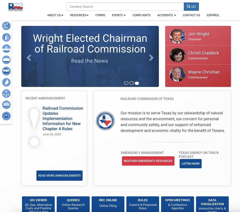 Railroad Commission of Texas Website